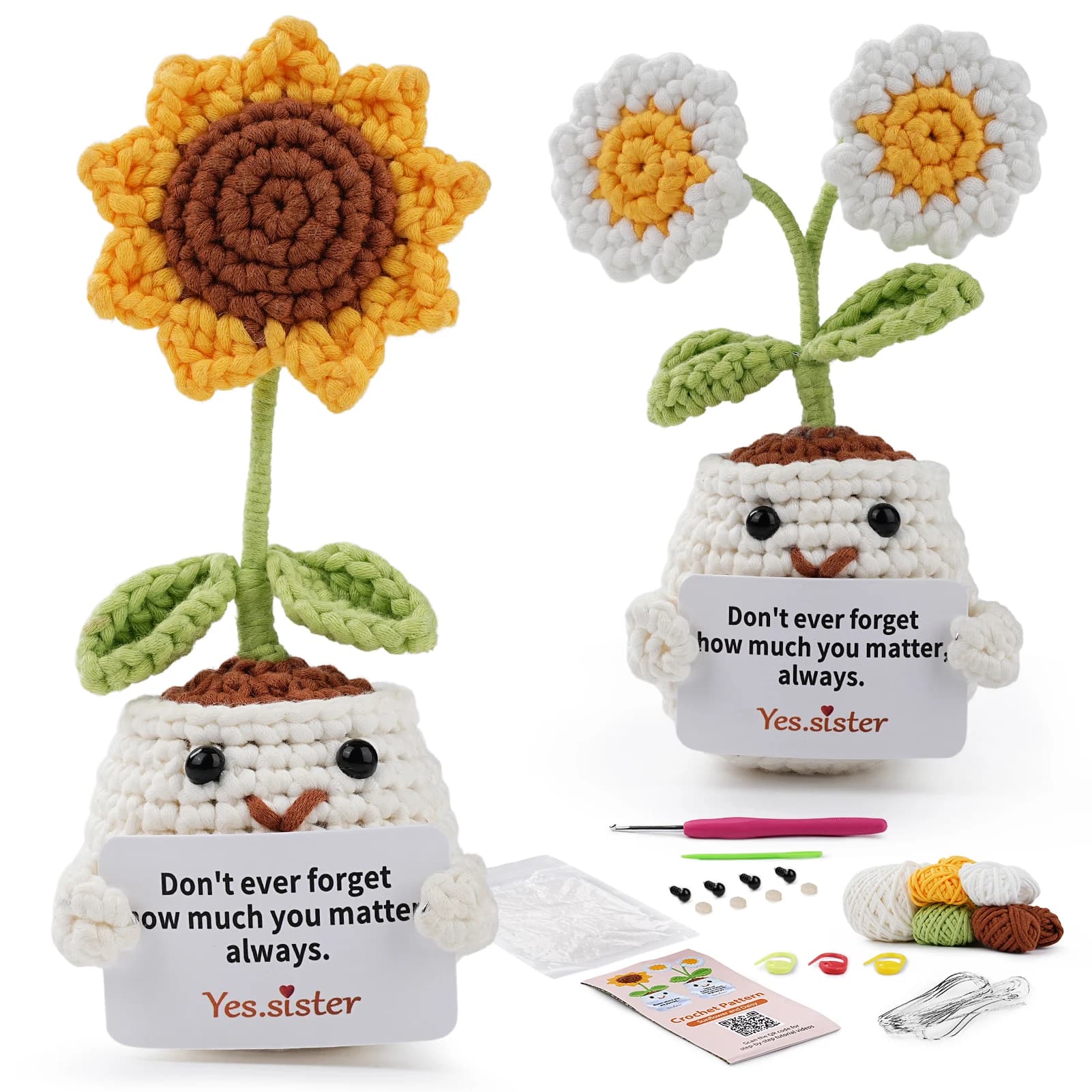 Kit Completo per Principianti di Uncinetto Daisy e Girasole, Set Amigurumi con Video Tutorial, Regalo per Principianti
