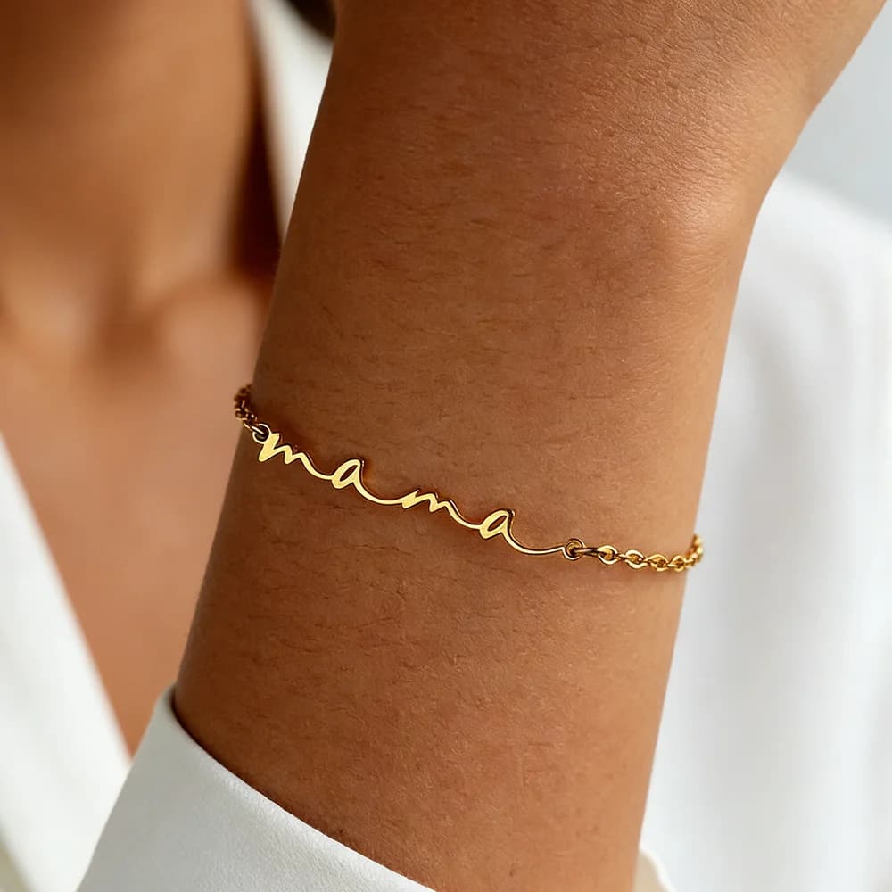 Dainty Mini Mama Letter Bracciale per donna Color oro Acciaio inossidabile Elegante catena a maglie regolabile Gioielli per la festa della mamma Mumgift