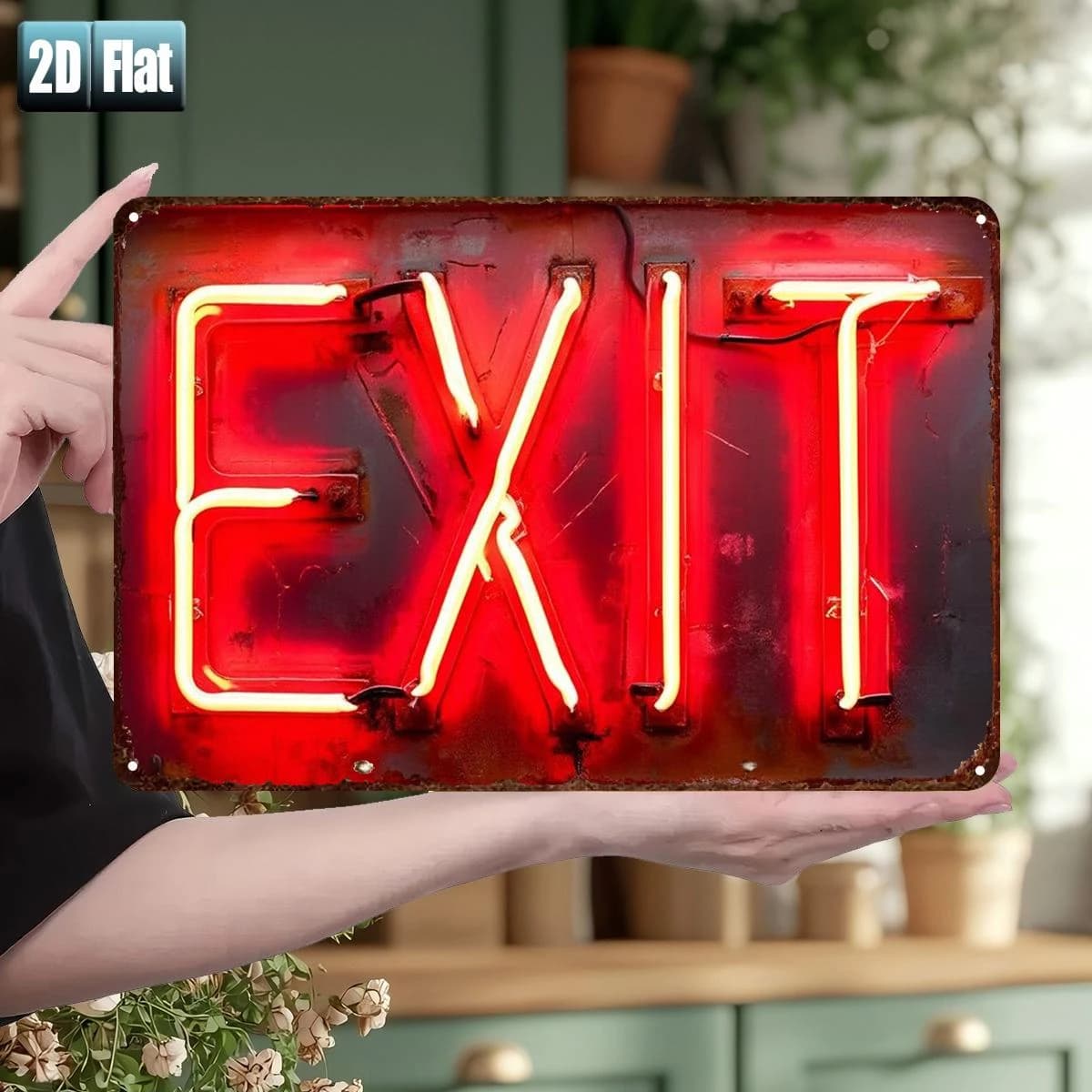 Insegna 2D piatta, 1 pezzo, in metallo, con scritta luminosa al buio rosso neon "EXIT", dimensioni (8"x12") per decorazioni/pittura/stanza/ristorante/bar/porta