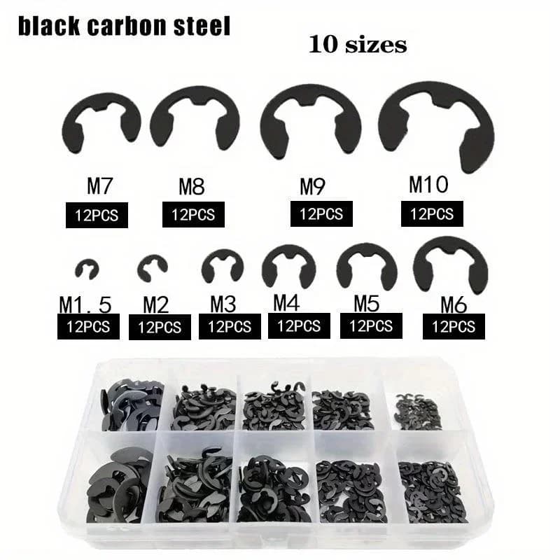 E-Clip washers for black stainless steel fastening ring 120 pcs for fixing shaft M1.5-M10