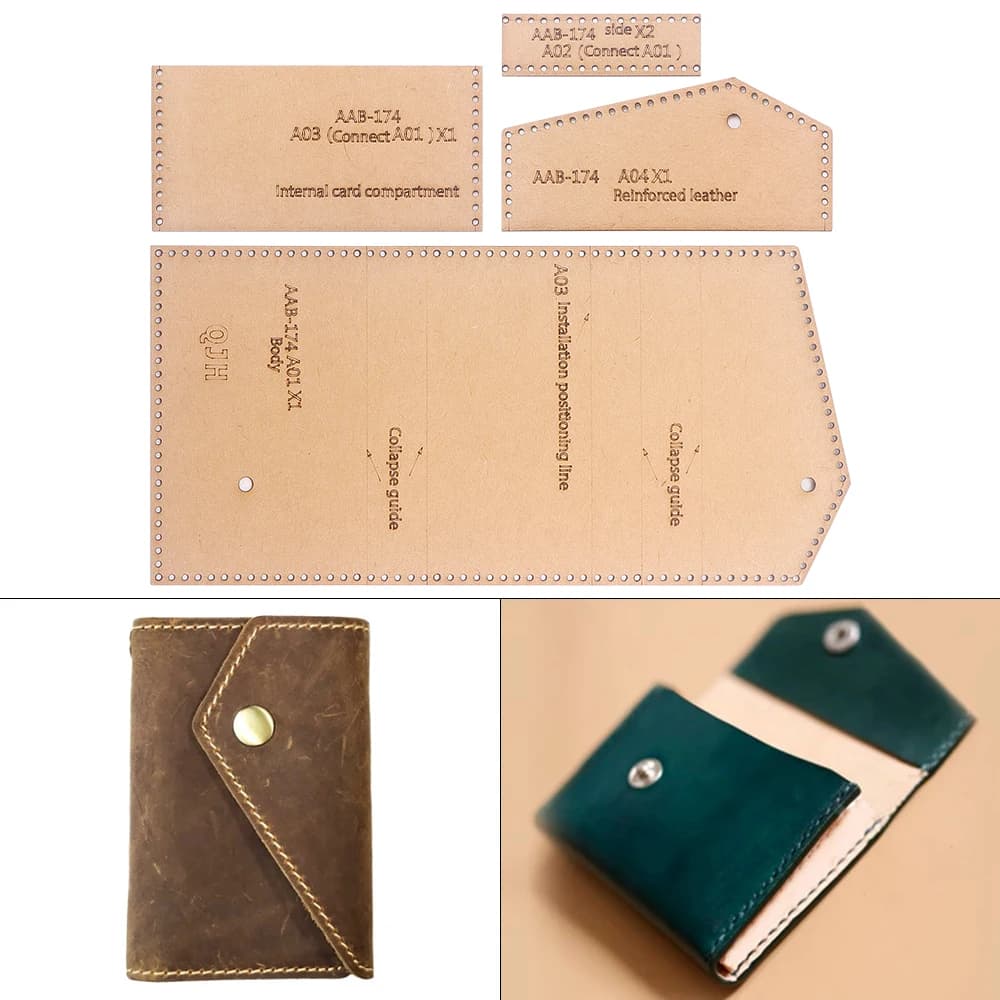 DIY Coin Purse Stencils, Leather Card Bag Making Kraft Paper Template, Sewing Template with Punching Holes