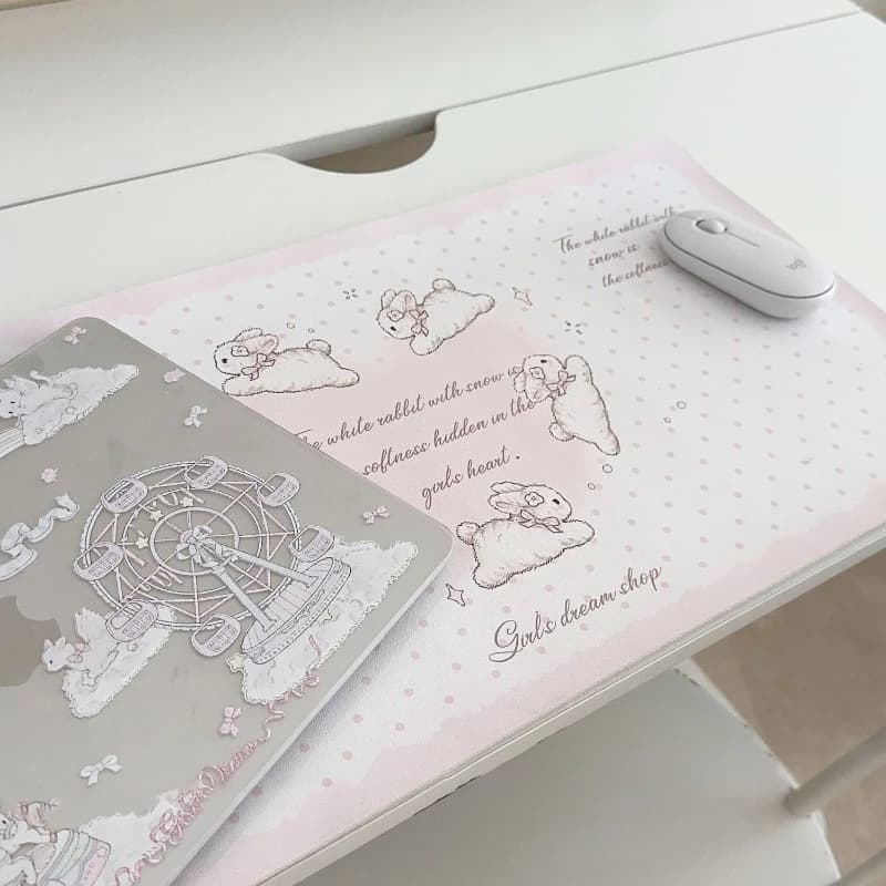 Cute Rabbit Polka Dot Love Pu Leather Mouse Pad Waterproof Desk Mat Protective Game Keyboard For Dorm Desk Dressing Table Mat