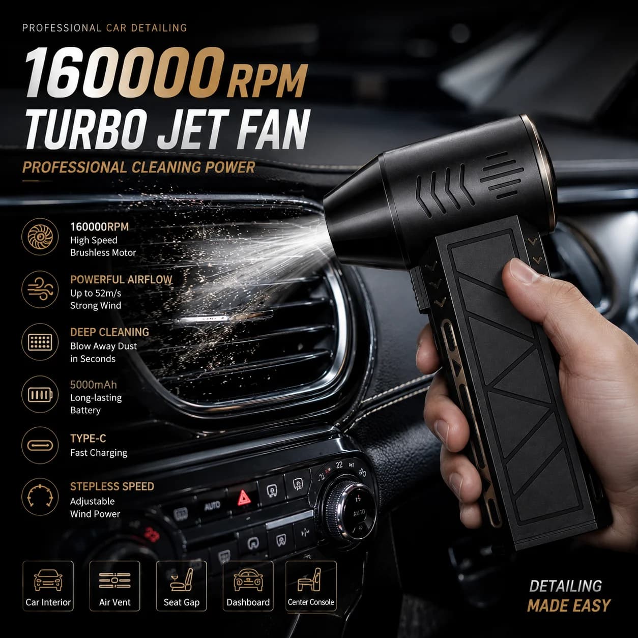 Powerful Violent Fan 160000RPM Turbo Air Blower High Speed Brushless 100-gear speed regulation Turbo Jet Blower With LED Ligh