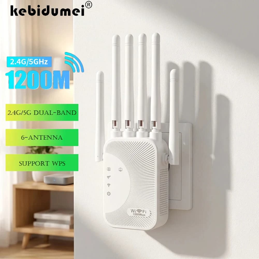 Ripetitore Wi-Fi Dual Band 2.4G/5G da 1200Mbps, Amplificatore di Segnale Wireless, Estensore di Portata Router, Booster di Segnale a Lungo Raggio per Casa