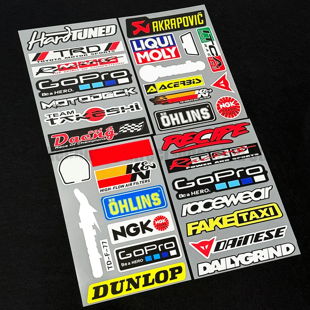 Kit di Adesivi Stile Sponsor Racing, Impermeabili e Riflettenti in Vinile per Auto, Moto, Scooter, Casco, Bici, Decorazione Fai-da-Te