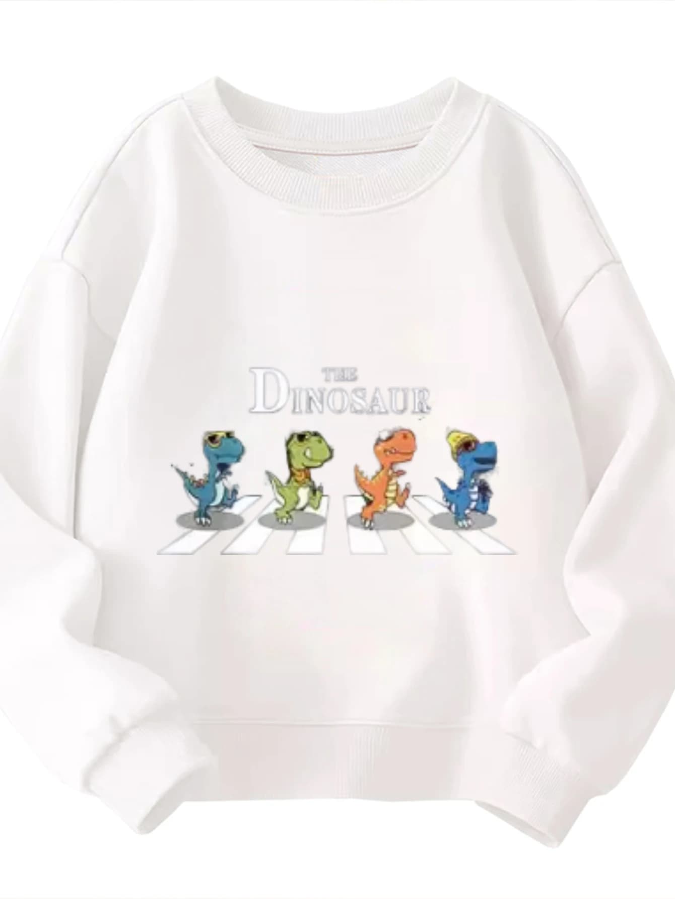 ​ Felpa girocollo in cotone per bambini The Dinosaur Parade con gruppo di dinosauri colorati per ragazzi e ragazze Tema preistorico ​