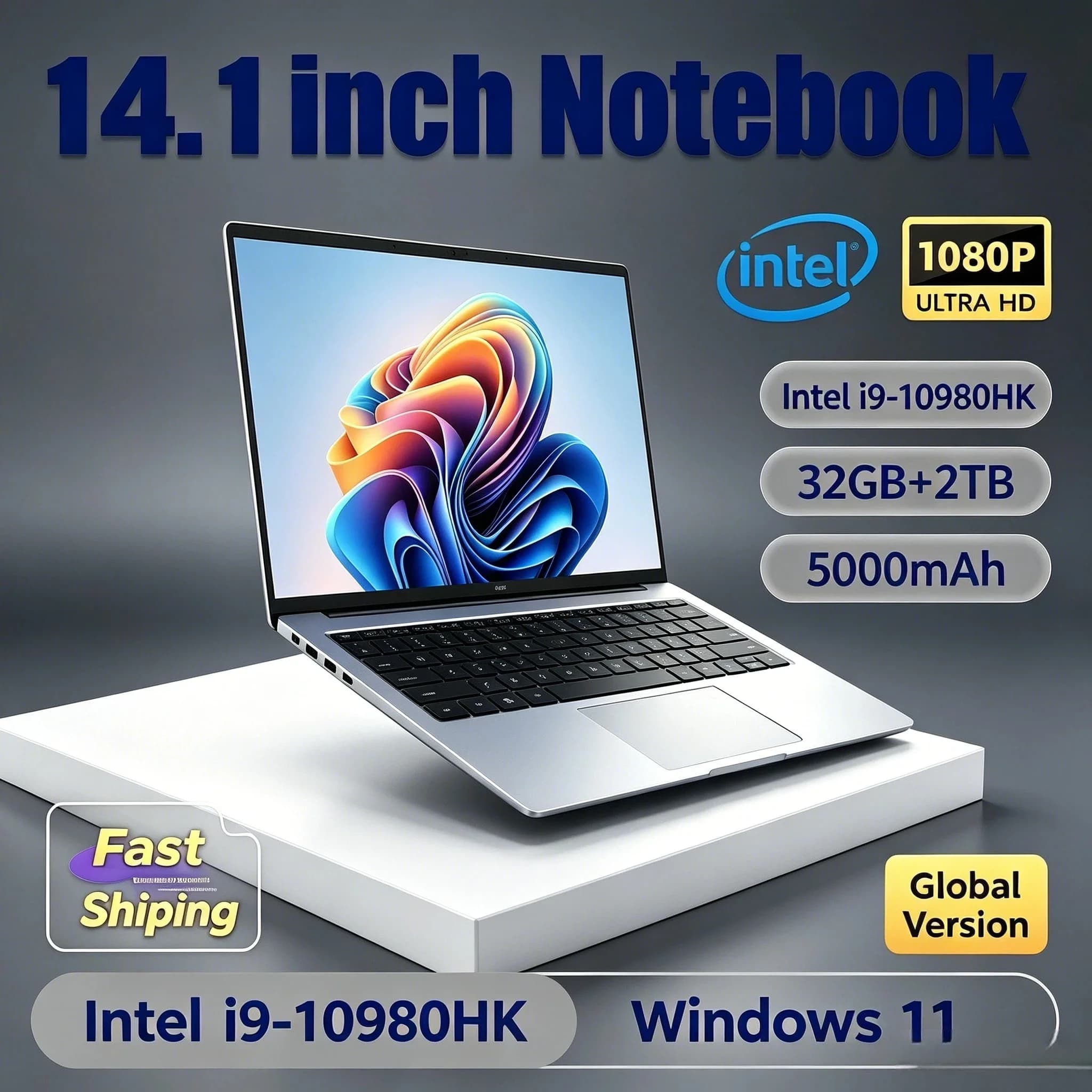 14.1 Inch Intel Core i9 10980HK Windows 11 Pro Laptop 32GB DDR4 2TB SSD Gaming Office PC Gamer Portable Notebook Computer Max