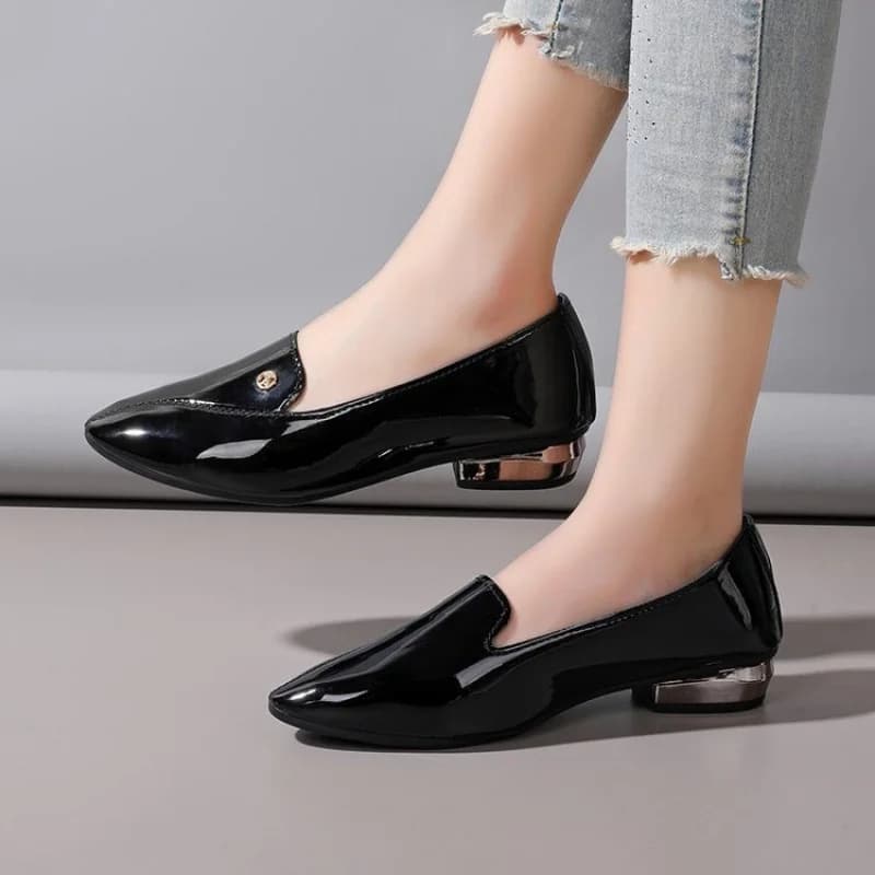Women's PU Shoes in Low Cut, Slip-On, Round Toe, Low Square Heel (Menos of 3cm), Non-slip Rubber Sole, Daily Use Bedside Tablet and Stroller