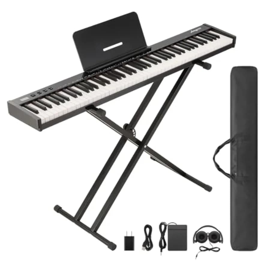 GarveeLife Tastiera Elettrica a 88 Tasti per Principianti con Supporto, Cuffie, Pedale Sustain, Borsa, Bluetooth, USB, MIDI