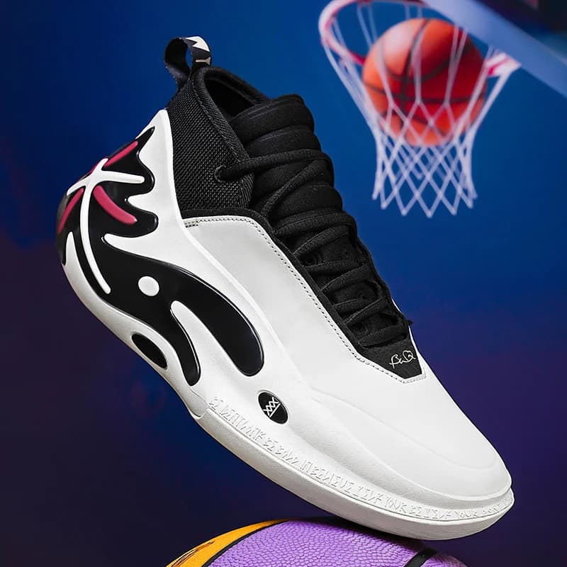 Scarpe da basket da uomo, modello alto, con assorbimento degli urti, tomaia traspirante, antiscivolo, resistenti all'usura, per allenamento sportivo all'aperto.