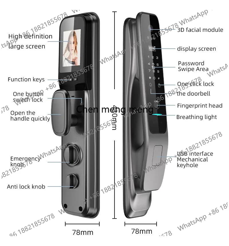 Nuova Serratura Digitale X50 Tuya WiFi con Riconoscimento Facciale 3D e Impronta Digitale, Telecamera WiFi, Chiamata Video Remota tramite APP, 10 Lingue
