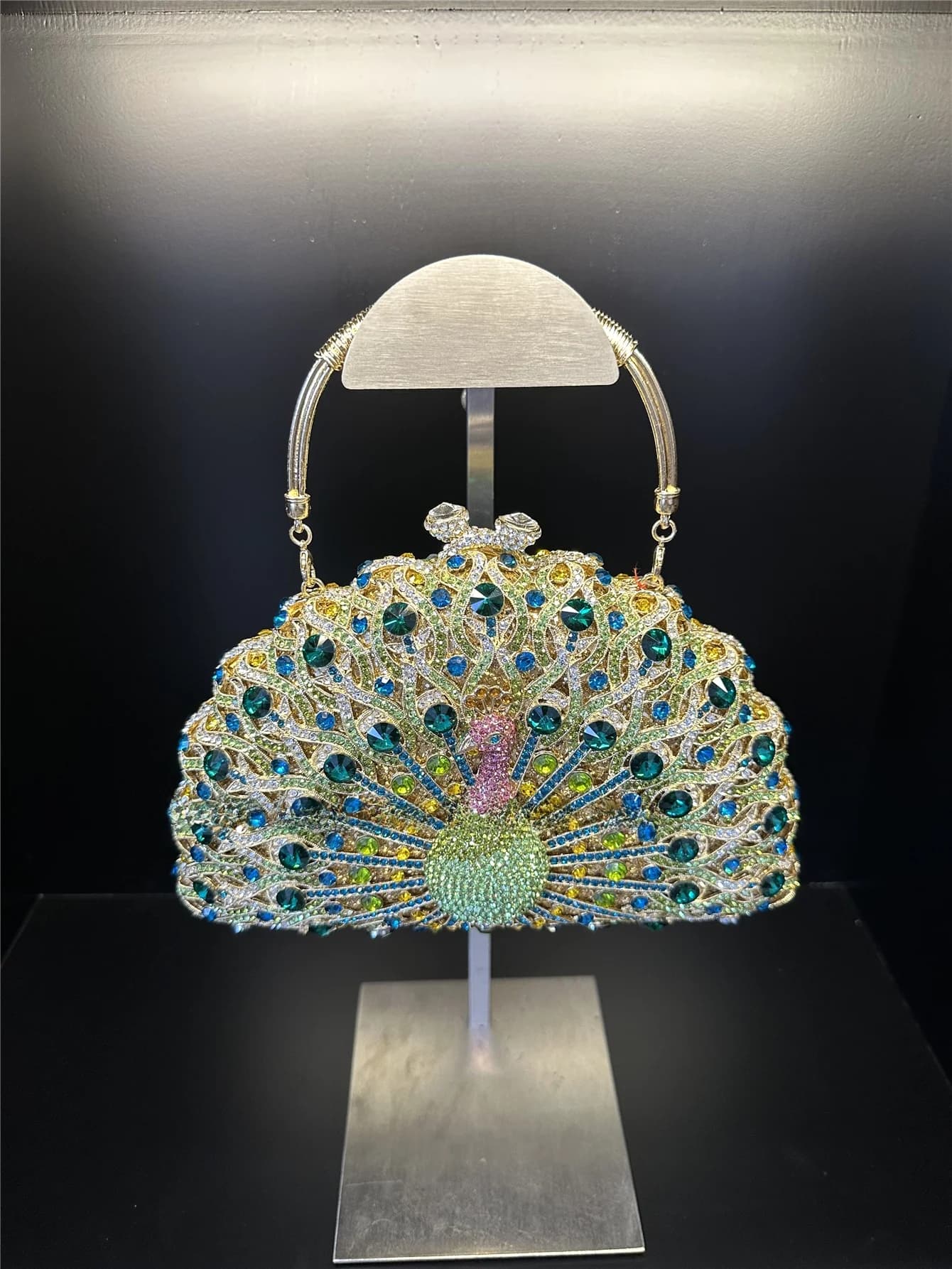 Handmade Diamond Crystal Metal Evening Bag Peacock Rhinestone Embellished Ladies' Handbag Modern Neutral Style Shape