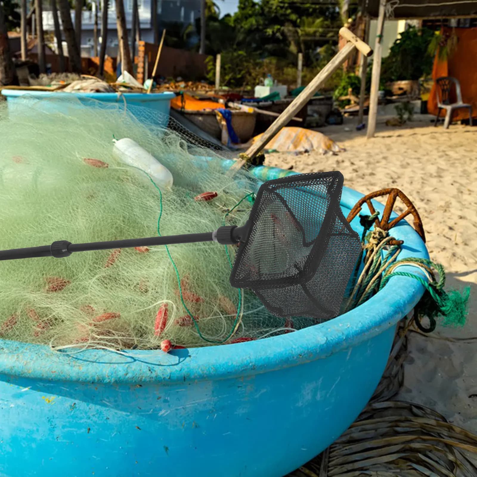 Rete da Pesca Estensibile Taglia S con Asta Telescopica in Plastica, Manico Ergonomico, Rete in Nylon Anti-Groviglio per Laghi, Stagni e Pesci
