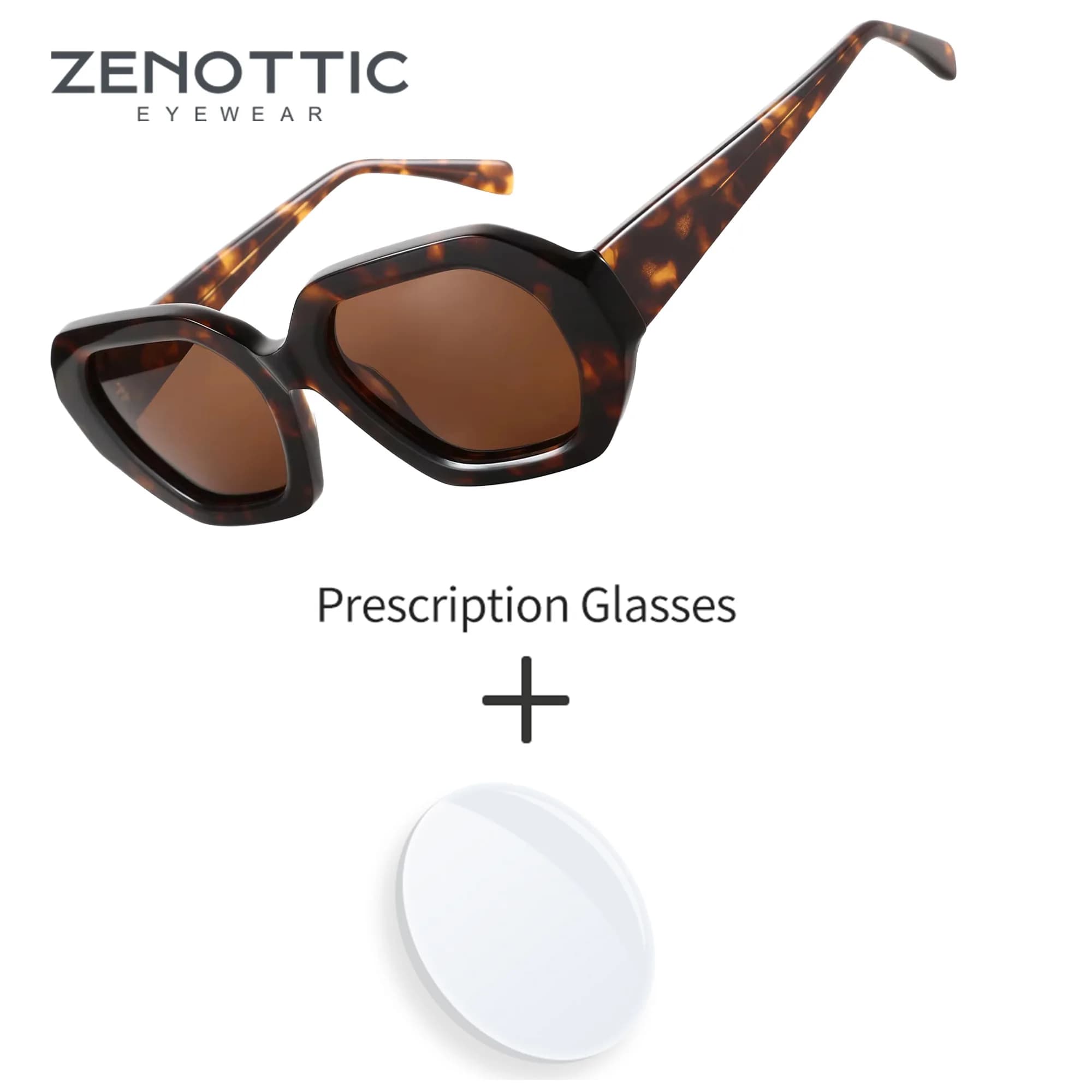 ZENOTTIC Handmade Retro Acetate Polygon Women's Prescription Sunglasses Polarized UV400 Progressive Lenses Eyewear