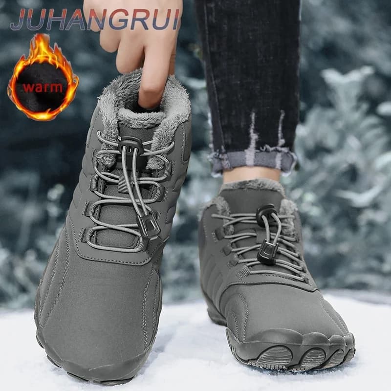 Stivali da neve Scarpe da uomo invernali Stivaletti a piedi nudi Sneakers da neve unisex Scarpe da trekking all'aperto Pelliccia calda Peluche Stivale da donna Antiscivolo