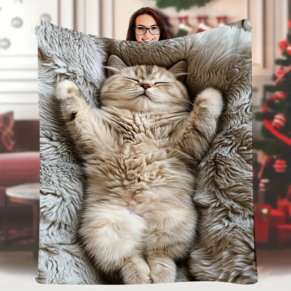 Coperta scozzese con motivo gatto pieghevole per divano letto, viaggio, campeggio, soggiorno, ufficio, coperta per regali per tutte le stagioni