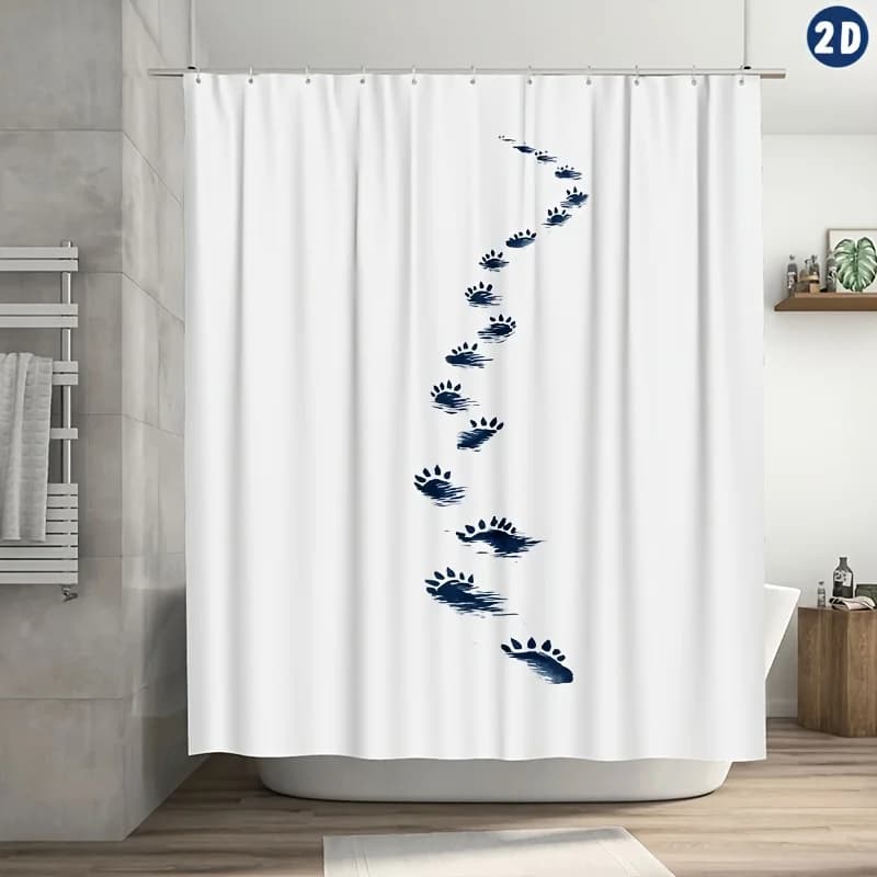 Tenda da doccia con impronta di dinosauro - Design sagoma nero, poliestere resistente, include ganci, facile da pulire, arredamento da bagno giocoso