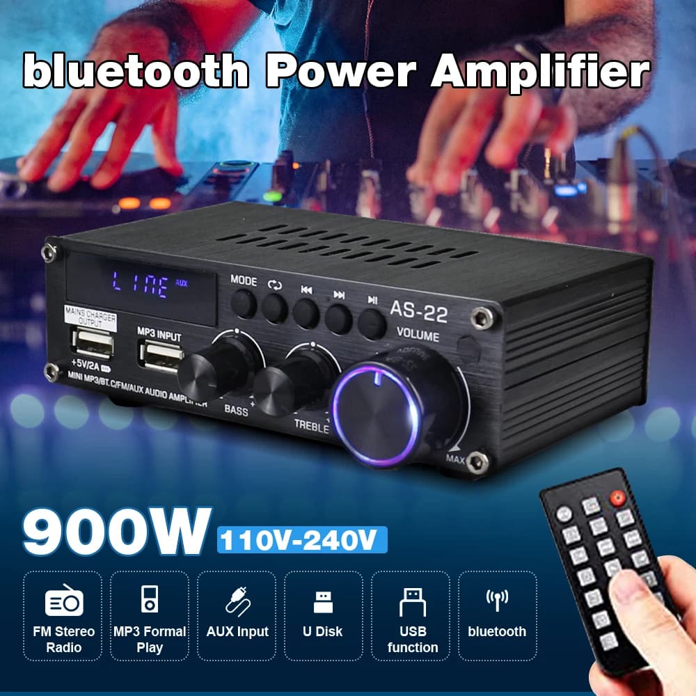 AirAux AS-22 Mini Hi-Fi Digital 900W bluetooth Amplificatore di potenza wireless Car Home Audio Amp Subwoofer Altoparlanti FM AUX MP3