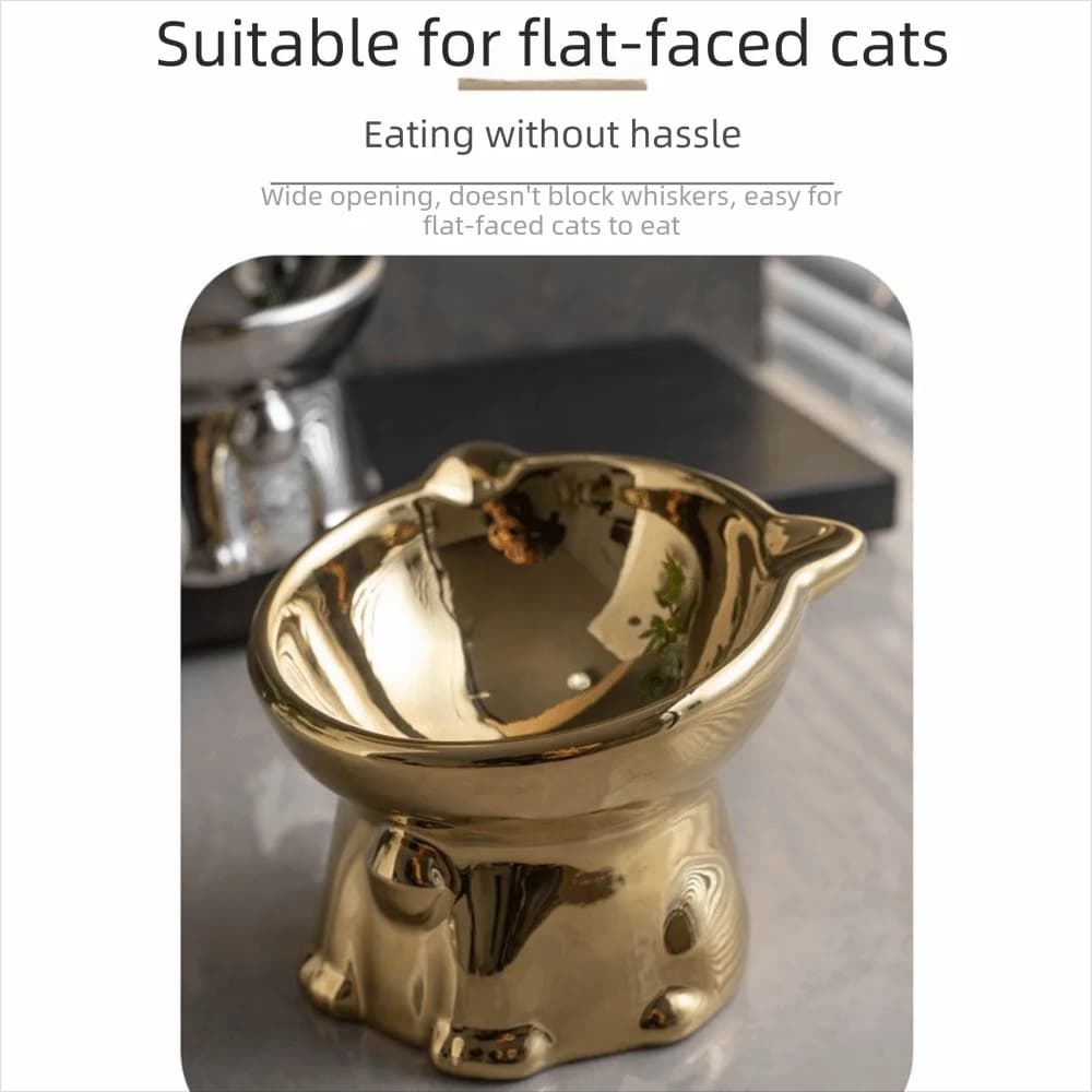 Cat Shaped Ceramic Cat Bowl Anti-Spill high leg Elevated Pet Food Feeder Non-Slip Base Neck Protection Cat Water Bowl Indoor