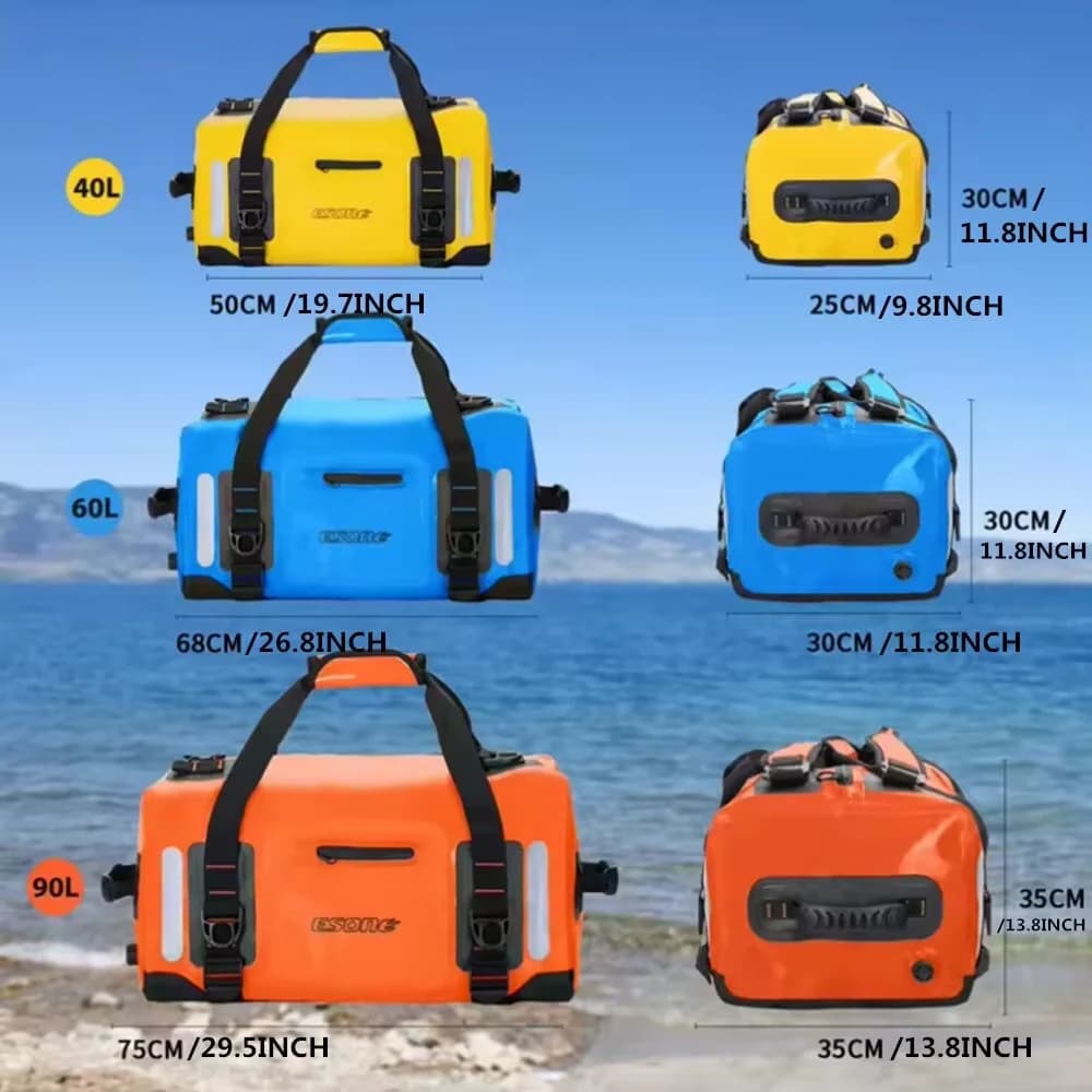 Borsone impermeabile per moto 40L 60L 90L, borsone da viaggio per kayak, adatto per canottaggio, campeggio, paddle board, surf