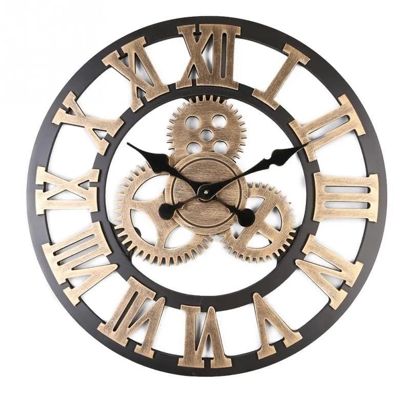 30/34cm European Retro Roman Gear Clock for Living Room - Silent Wall Clock for the Decorative Gear Design in the Living Room