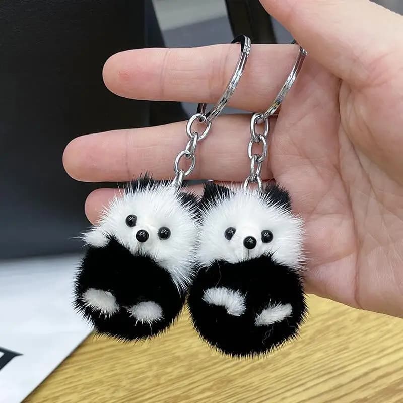 Korean Style Kawaii Panda Keychain Soft Mink Fur Mini White Stuffed Animal Plush Bag Pendant Keyring