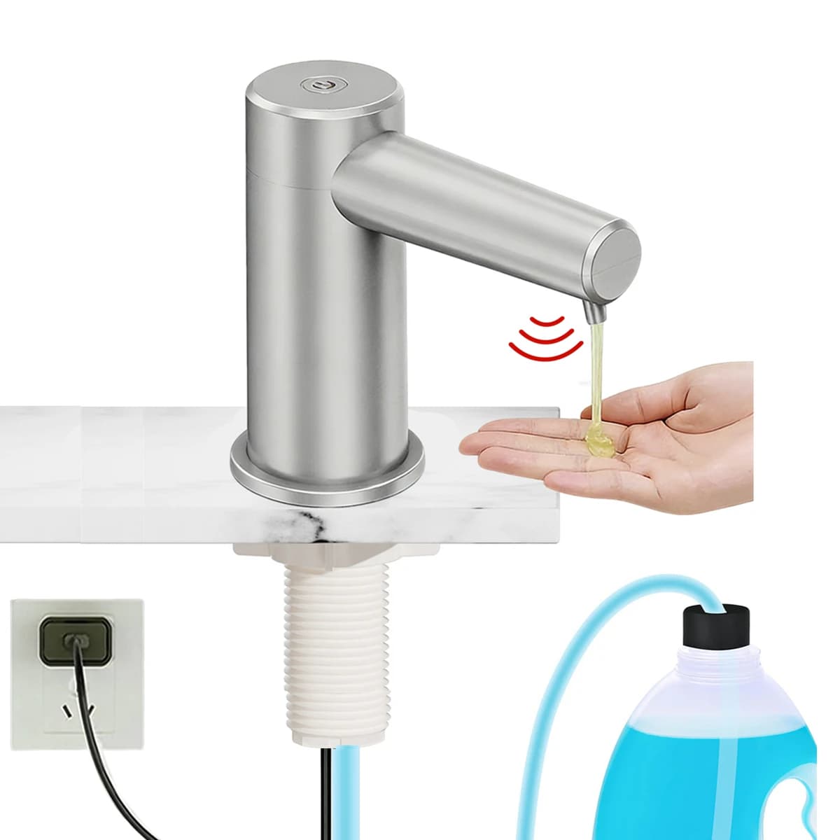 Dispenser di Sapone Automatico Senza Contatto per Lavello da Cucina, Erogatore di Detersivo Elettrico USB con Pompa a 2 Livelli Regolabili
