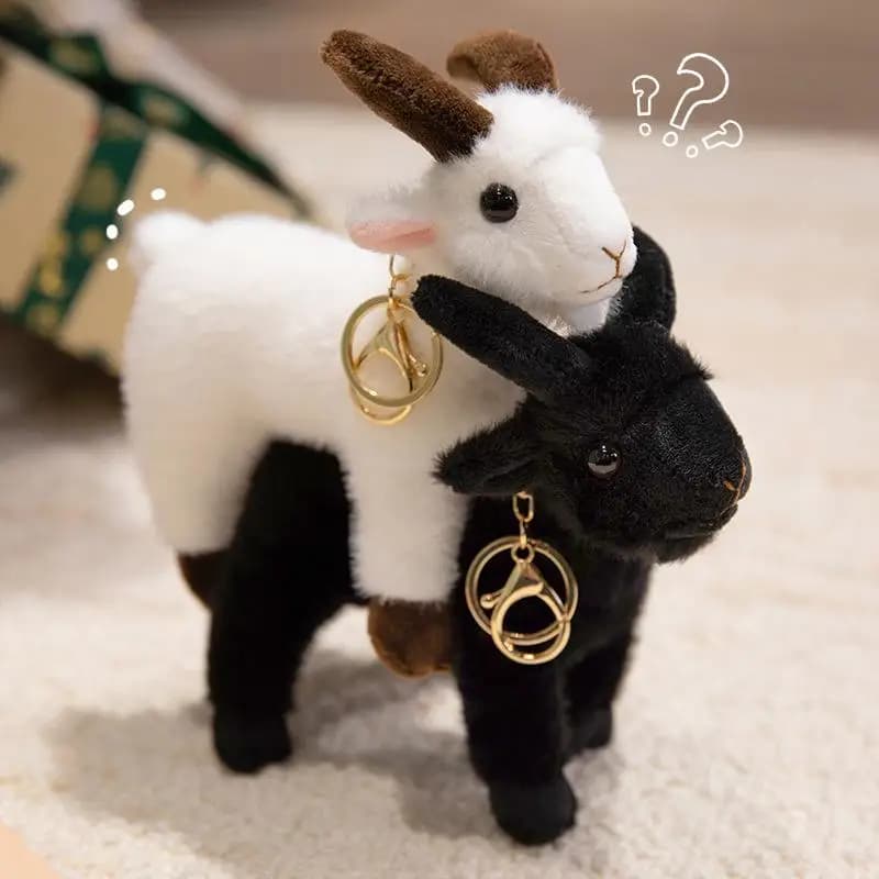 Nuovo Peluche a Forma di Capra in Piedi, Realistico, Mini Animale Carino, Portachiavi e Decorazione per Borse
