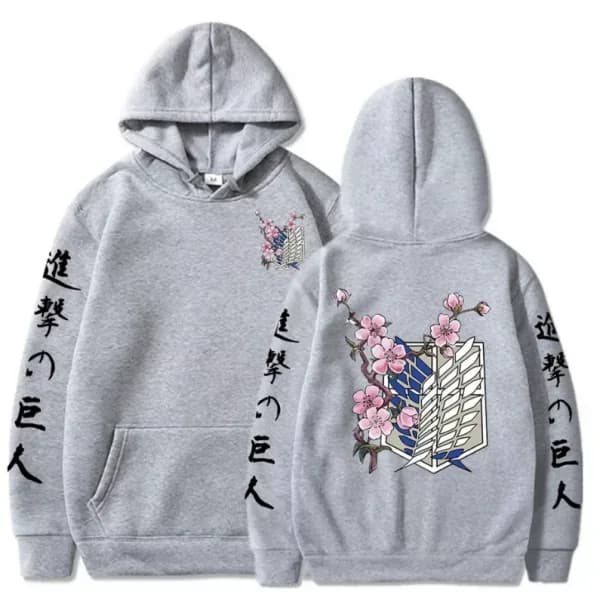 Attack on Titan 2026 New Hot Felpa con cappuccio nera Uomo Donna Inverno Cotone Scout Regiment Emblema Fiori di ciliegio rosa Fronte petto posteriore