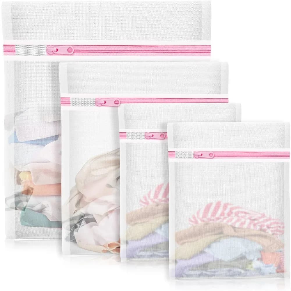 Fine Mesh Laundry Bags for Delicates Washing Lingerie Socks Travel Storage Organizer Set of 4 Includes Large Medium Small Wash Bags for Toys Cleaning Dorm Room Essentials