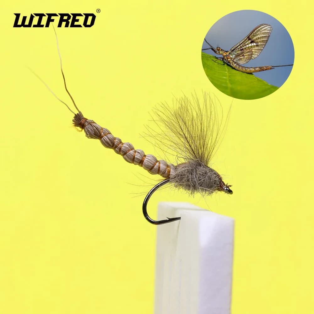 Wifreo 4 pezzi # 10 # 12 # 14 Corpo esteso Mayfly CDC Mosca secca Amo da pesca spinato Esche per insetti artificiali Mosche da pesca a mosca Esche per trota