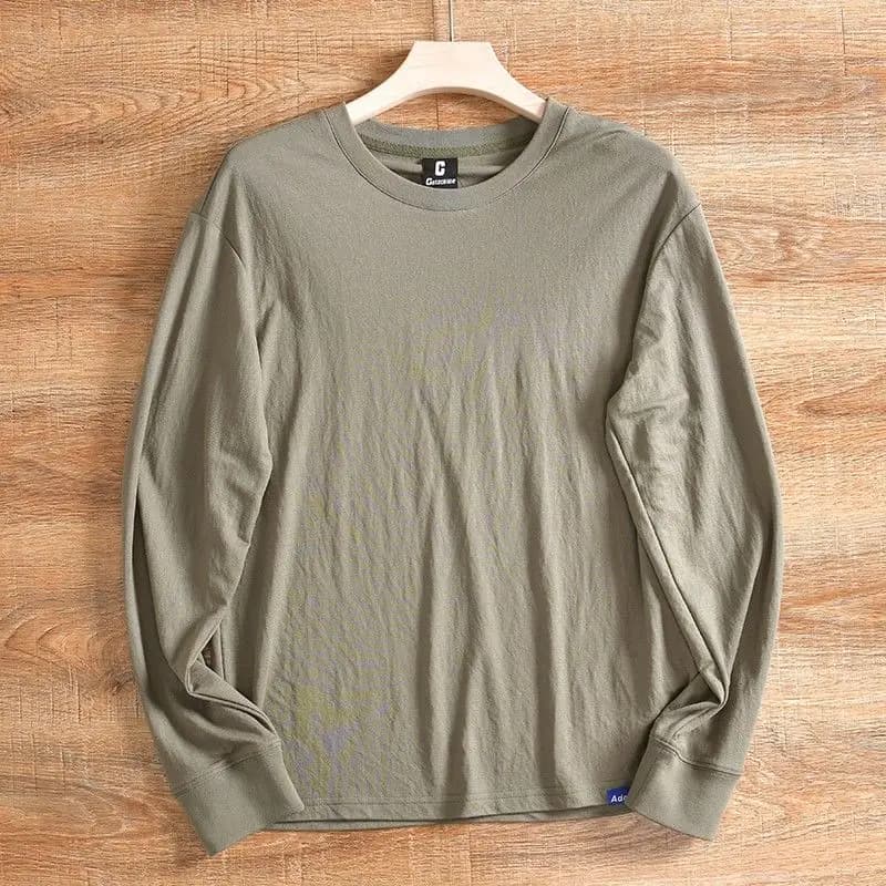 Men's Autumn Copper Ammonia Silk Long Sleeve T Shirt Crew Neck Loose Casual Basic Tee