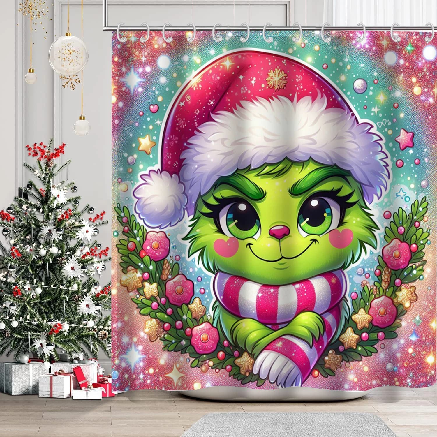 Decorazioni per il festival di Natale Tenda da doccia per bagno modello pupazzo di neve con 12 ganci Decorazioni e accessori per il bagno di casa