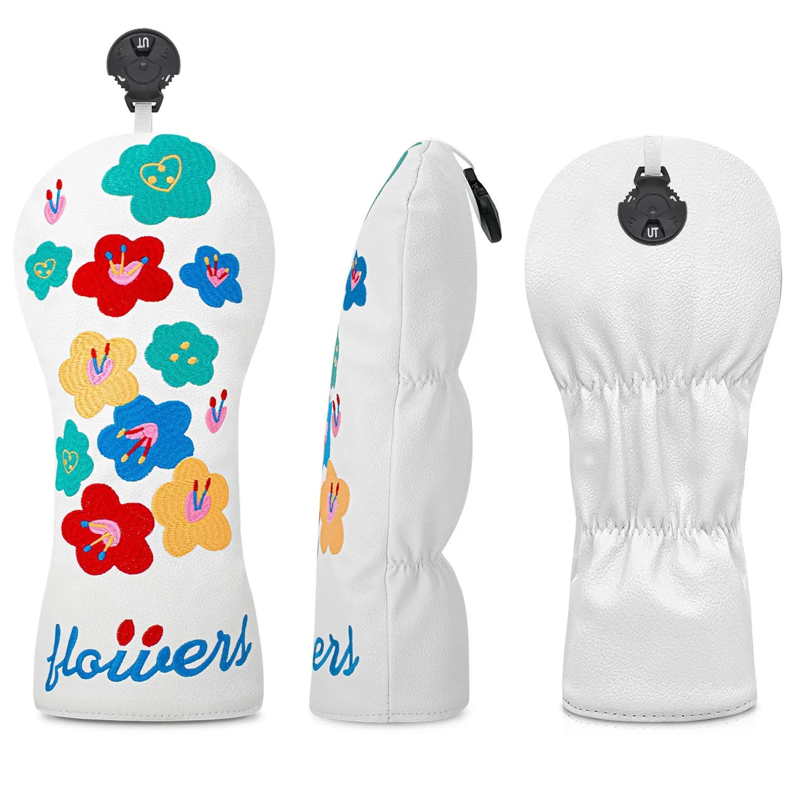 Copricapo da golf in pelle PU resistente all'acqua con ricamo floreale, fascia elastica e fodera in velluto per allenamento di golf