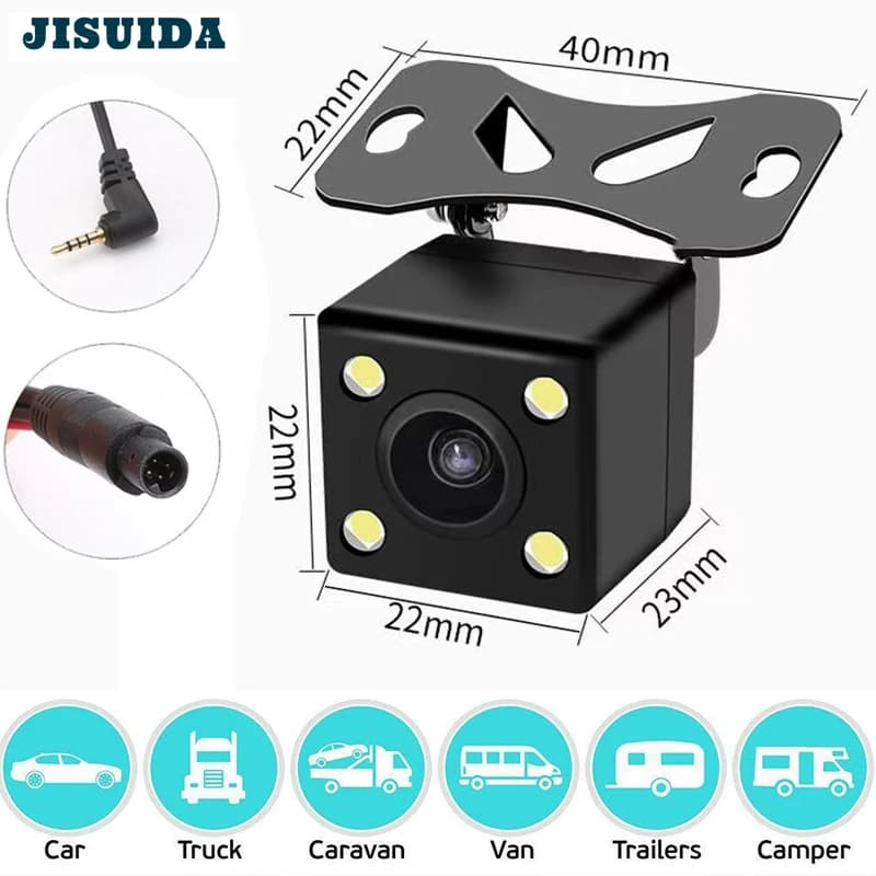Obiettivo posteriore universale per telecamera per retromarcia per auto a 4 pin, video HD, tachigrafo per vista posteriore antiurto impermeabile