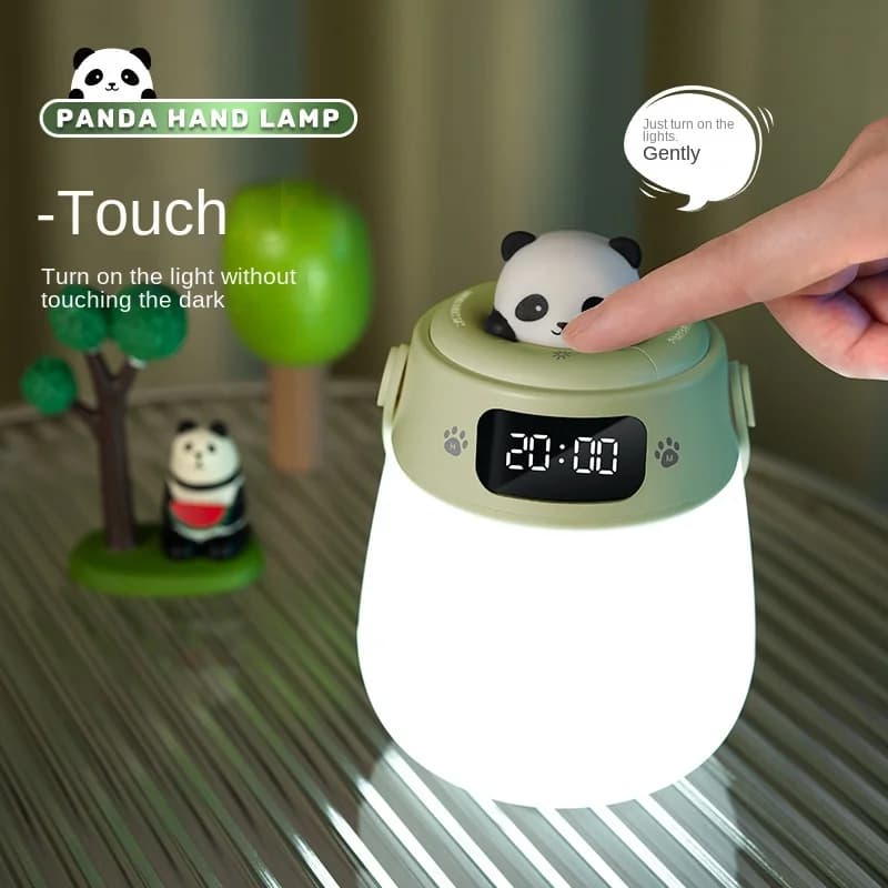 Lampada da notte Panda con orologio Lampada da asilo portatile ricaricabile USB Lampada da comodino con telecomando Lampada dimmerabile a batteria da 3000 mAh per bambino