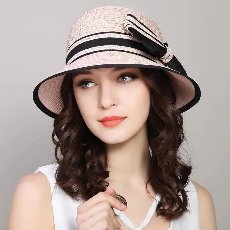 Muchique Boater Hats for Women Summer Sun Straw Hat Wide Brim Beach Hats Girl Outside Travel Straw Cap Casual Bow Hat
