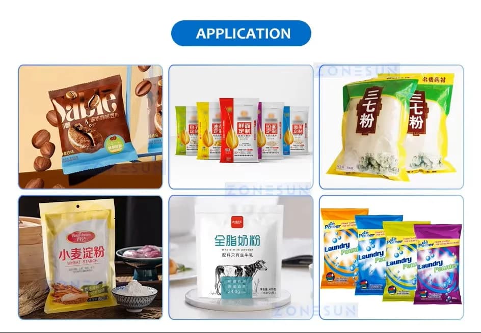 ZONESUN ZS-FS06 Auto VFFS Powder Packaging Machine Auger Filler Laundry Detergent Washing Bleaching Powder Bag Packing Machine