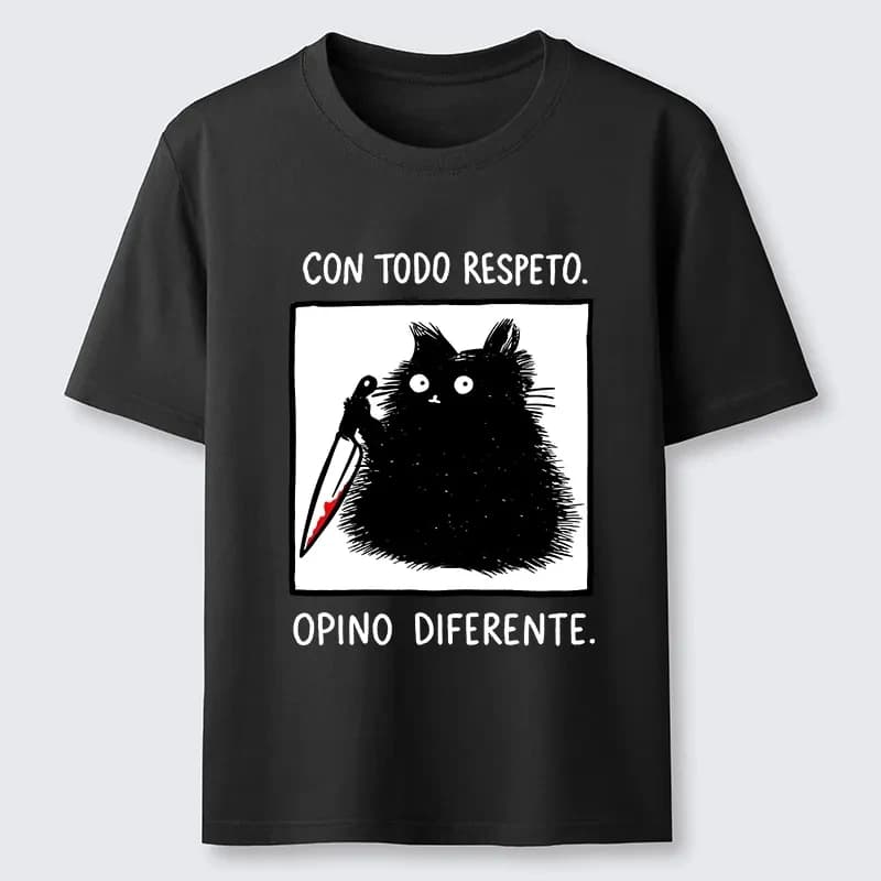 T-shirt Black Cat Holds Knife Disagrees, abbigliamento estivo in cotone per uomo e donna, moda Harajuku, girocollo, manica corta