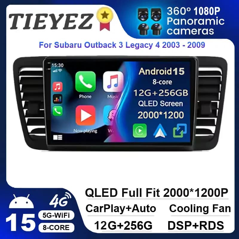 Android 15 Autoradio Multimedia Stereo Video Player NAVI GPS 4G WIFI Carplay per Subaru Outback 3 Legacy 4 2003-2009 QLED