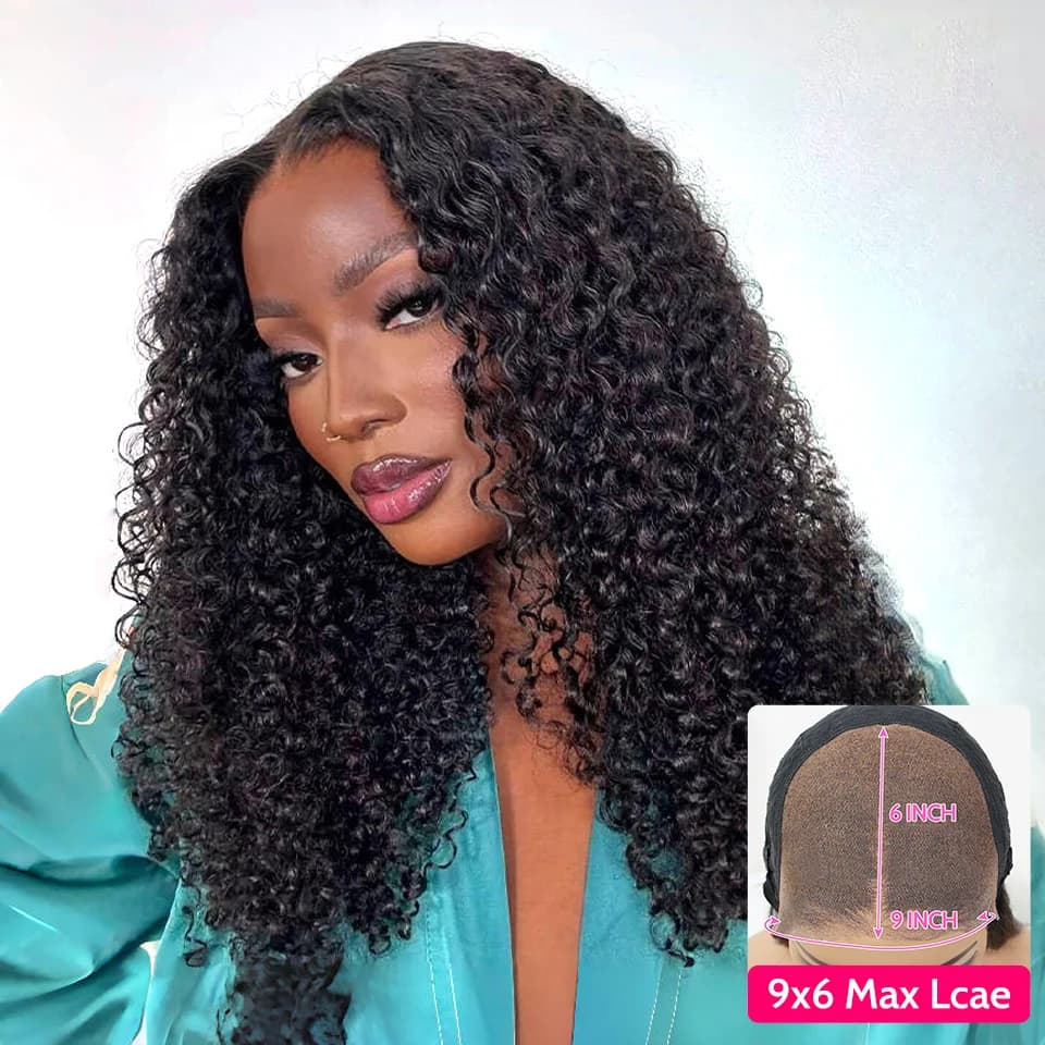 Kinky Curly Lace Front Wig Wear And Go Pre Bleached Knots 6x9 Curly Glueless Wig Human Hair Pre Cut PrePlucked ISEE Hair Wig