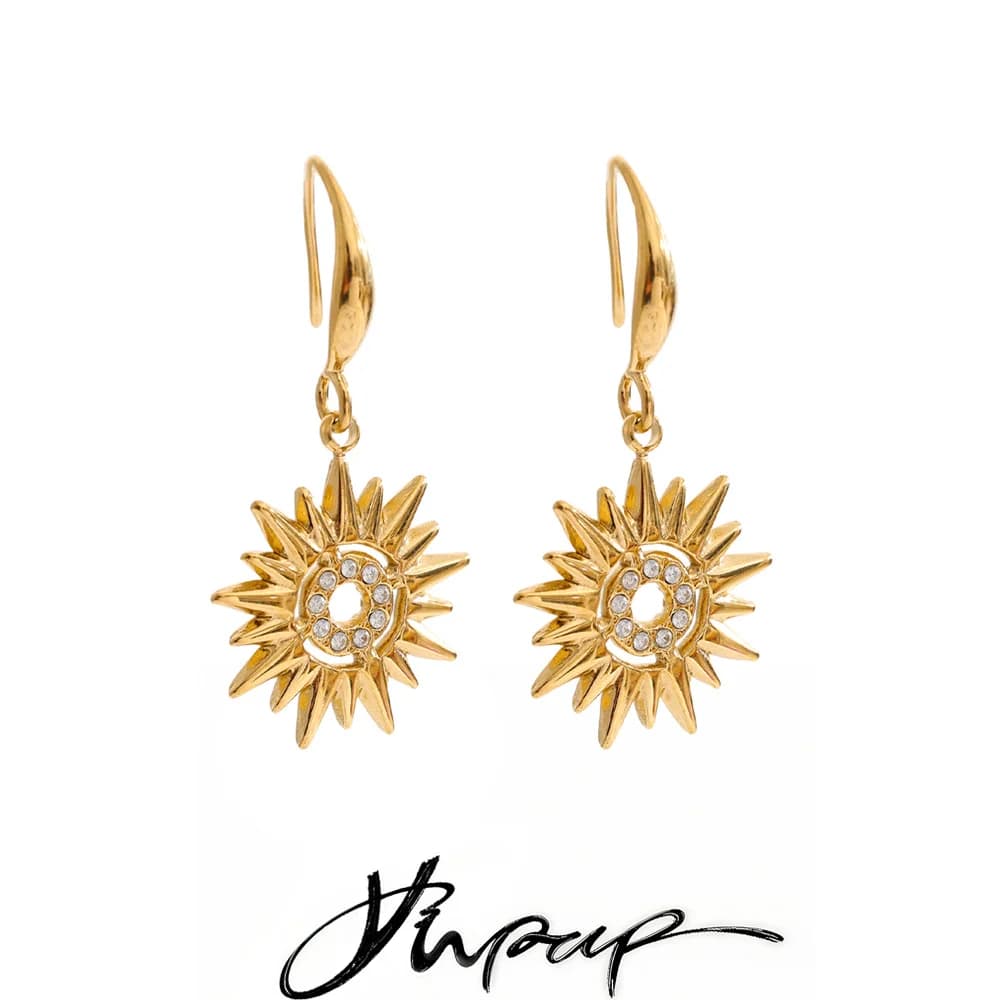 Yhpup Stainless Steel Zirconia Sun Drop Earrings Prevent Allergy Gold Platinum Color PVD Fashion Daily Popular Jewelry