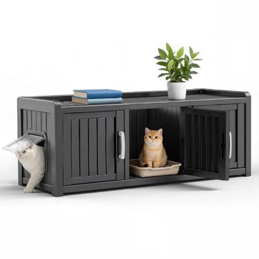 Contenitore per lettiera per gatti in resina salvaspazio, lettiera nascosta per piccoli spazi, mobile per angoli domestici 46.93 x 17.64 x 17.87 pollici