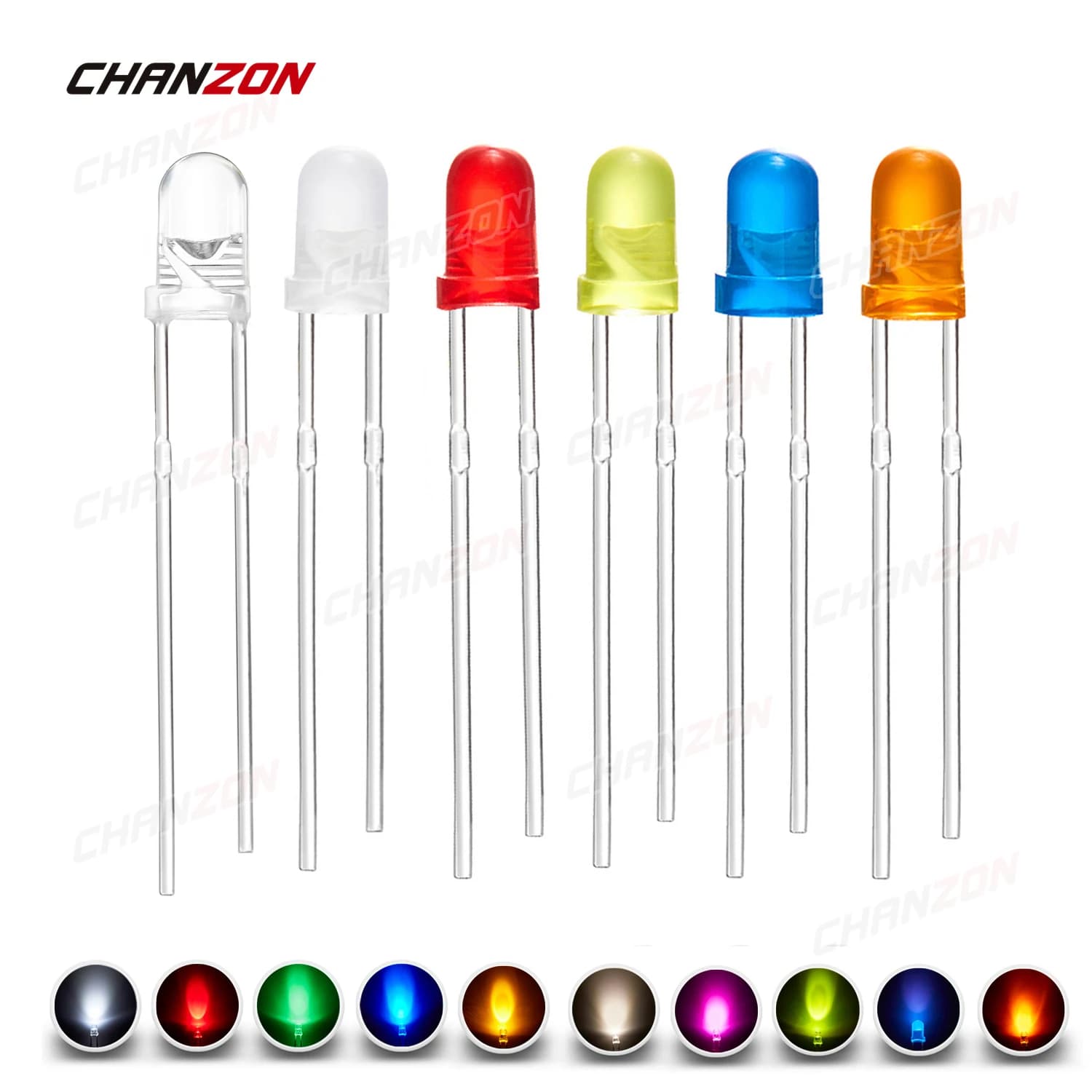 Kit diodi LED da 3 mm Ultra luminoso bianco caldo Rosso Verde Blu UV Viola Giallo Arancione Rosa Lente diffusa trasparente Assortimento di emissione F3