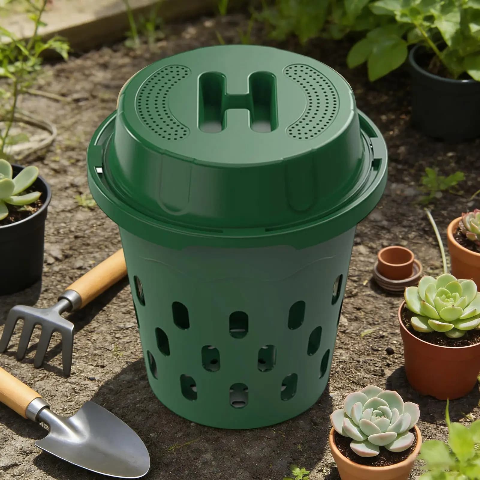 Composter da Giardino per Orto, Vaso Rialzato, Aiuola, Composter Interrato con Fori di Ventilazione