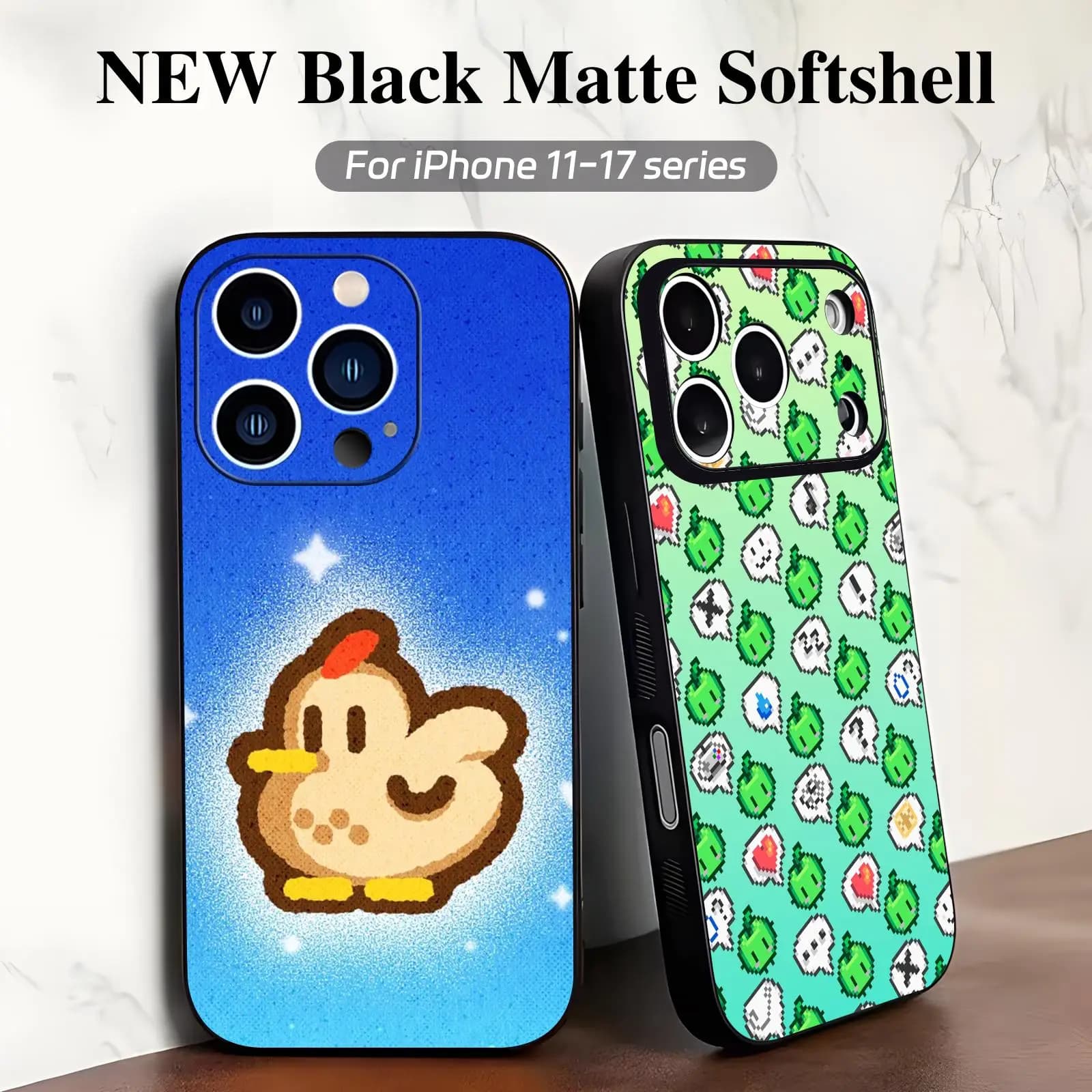 Cover antiurto morbida nera stile pixel per iPhone 17 16 16e 15 14 13 12 Plus Mini Pro Max - Tema Stardew Valley