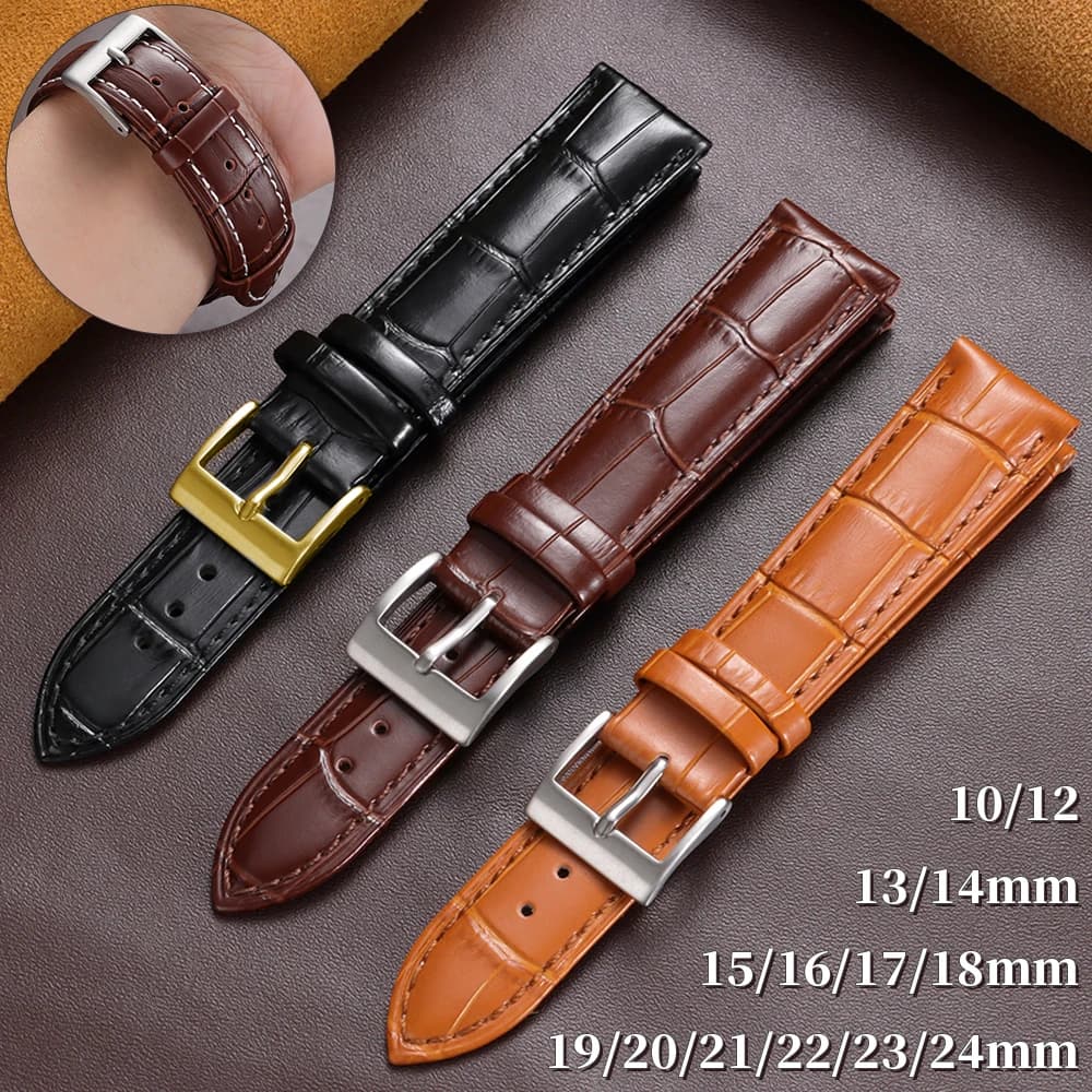 Universal Leather Watch Strap Soft Bamboo Pattern Women Men Watch Bands 10/12/13/14/15/16/17/18/19/20/21/22/23/24mm Wristbelt