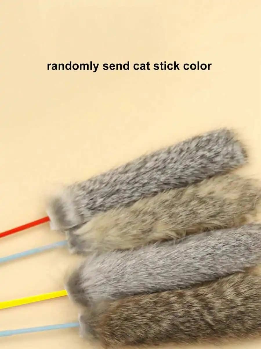 3-Piece Cat Play Wand Set With Faux Fur Tails And Mini Balls, Random Color Assortment