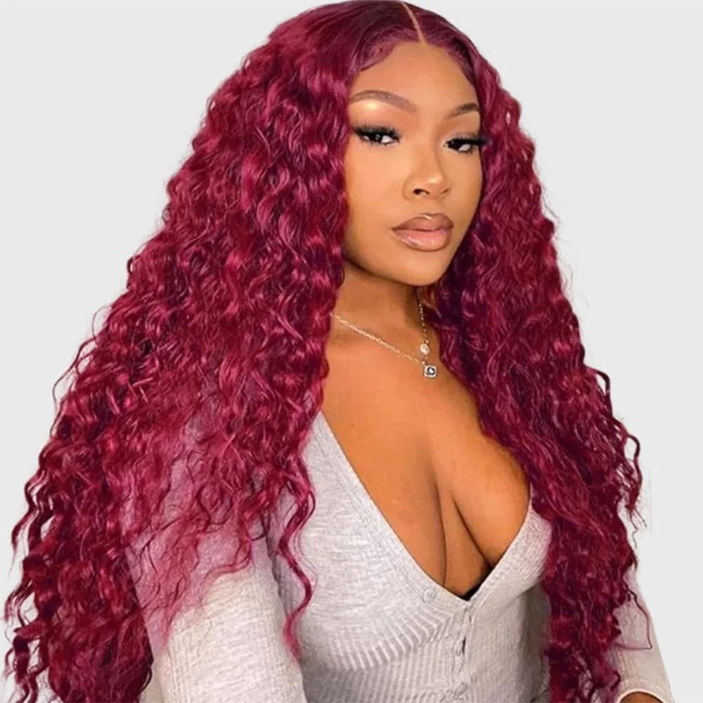 38 40 Inch Burgundy 13x4 13x6 Hd Lace Frontal Human Hair Wig 99J Colored Deep Water Wave Curly Wigs For Women 200% Density