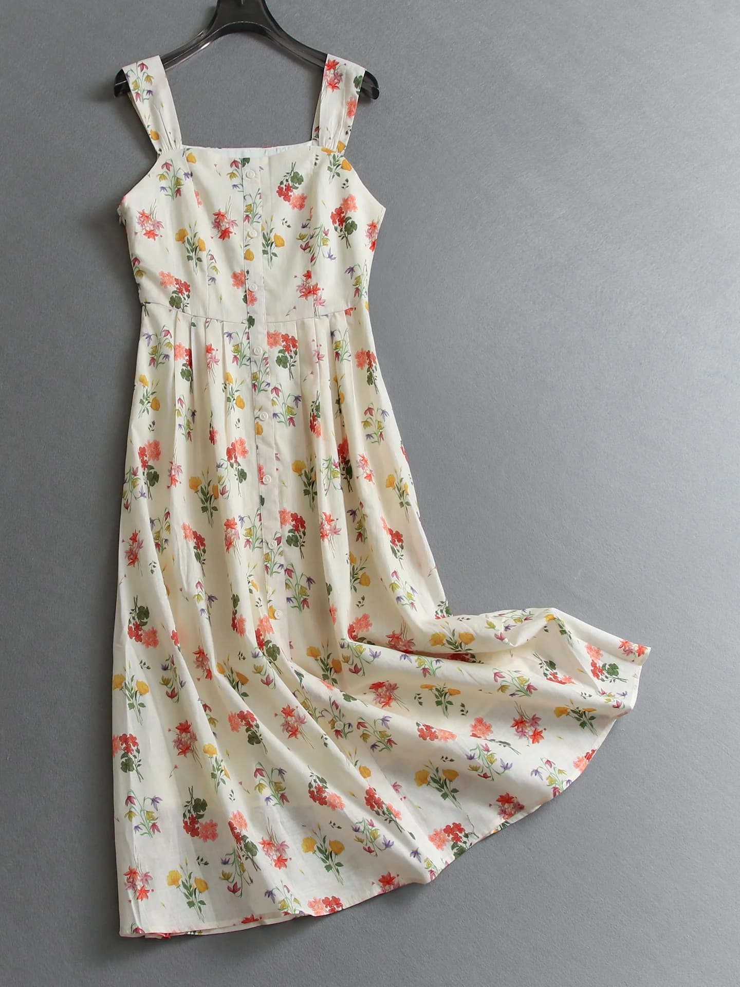 Abito da donna senza maniche a stampa floreale stile country francese, modello A-line, che esalta le curve, con cintura snellente in vita e cerniera laterale